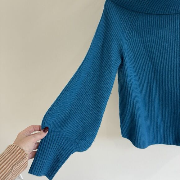 soft surroundings 100% Cashmere Cowl Neck Teal Sweater XS - Picture 3 of 5